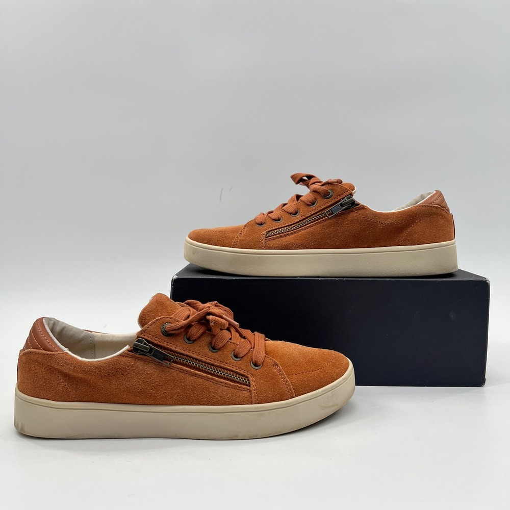 Revitalign Suede Sneakers Women 9D Terracotta Low Top Casual Zip Leather Shoes